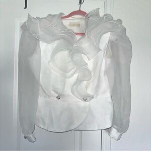 Vintage Michael Marcella 80’s White Ruffle Sheer Longsleeve Button Jacket Blouse